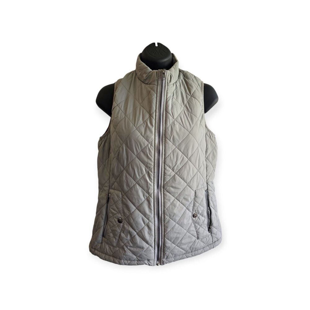 Fuinloth Quilted Gray Full Front Zip Vest Women Size S